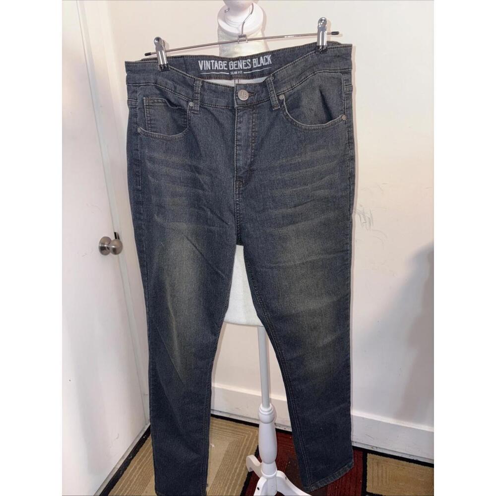 Vintage Genes Black Mens Slim Fit Comfort French Terry Blue Wash Jeans 35x30 Mid